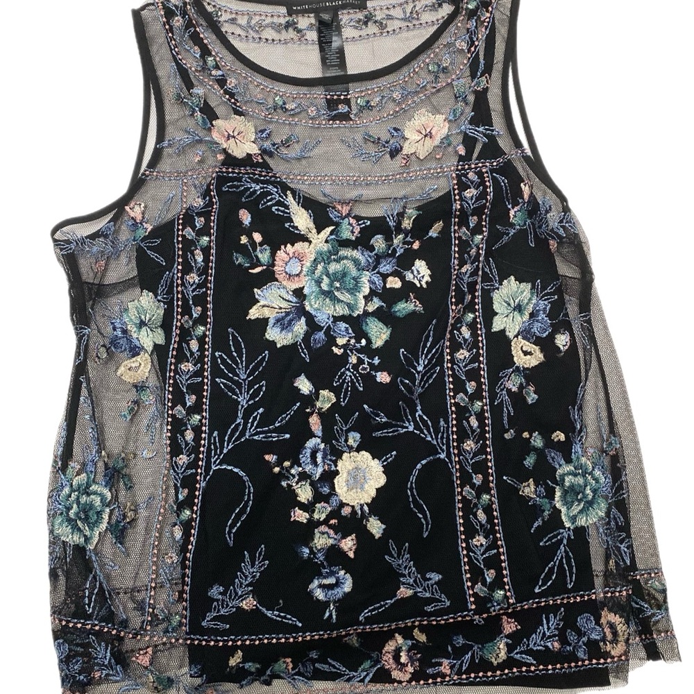 White House black market embroidered black tank with under layer - Picture 3 of 5